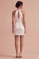 Laden Sie das Bild in den Galerie-Viewer, Weißes Halter Bodycon Gerafftes Schlüsselloch Mini Standesamtkleid