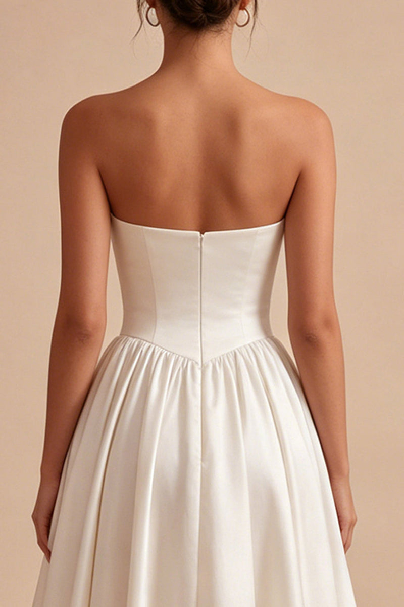 Laden Sie das Bild in den Galerie-Viewer, Weißes Sweetheart A-Linie Korsett Satin Midi Standesamtkleid