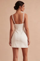 Laden Sie das Bild in den Galerie-Viewer, Weißes Bodycon Mini Standesamtkleid mit Spaghetti-Träger