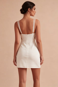 Weißes Bodycon Mini Standesamtkleid mit Spaghetti-Träger