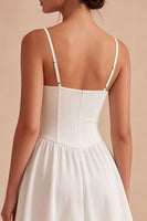 Laden Sie das Bild in den Galerie-Viewer, Weißes A-Linie Korsett Spitzen Mini Standesamtkleid