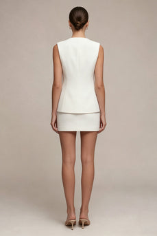 Weißes zweiteiliges Rundhals-Kurzreihkleid