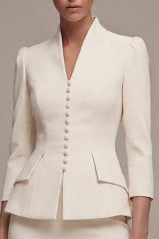 Elfenbeinfarbenes 3/4-Ärmel-Schal-Revers 2-teiliges einreihiges Midi-Businesskleid