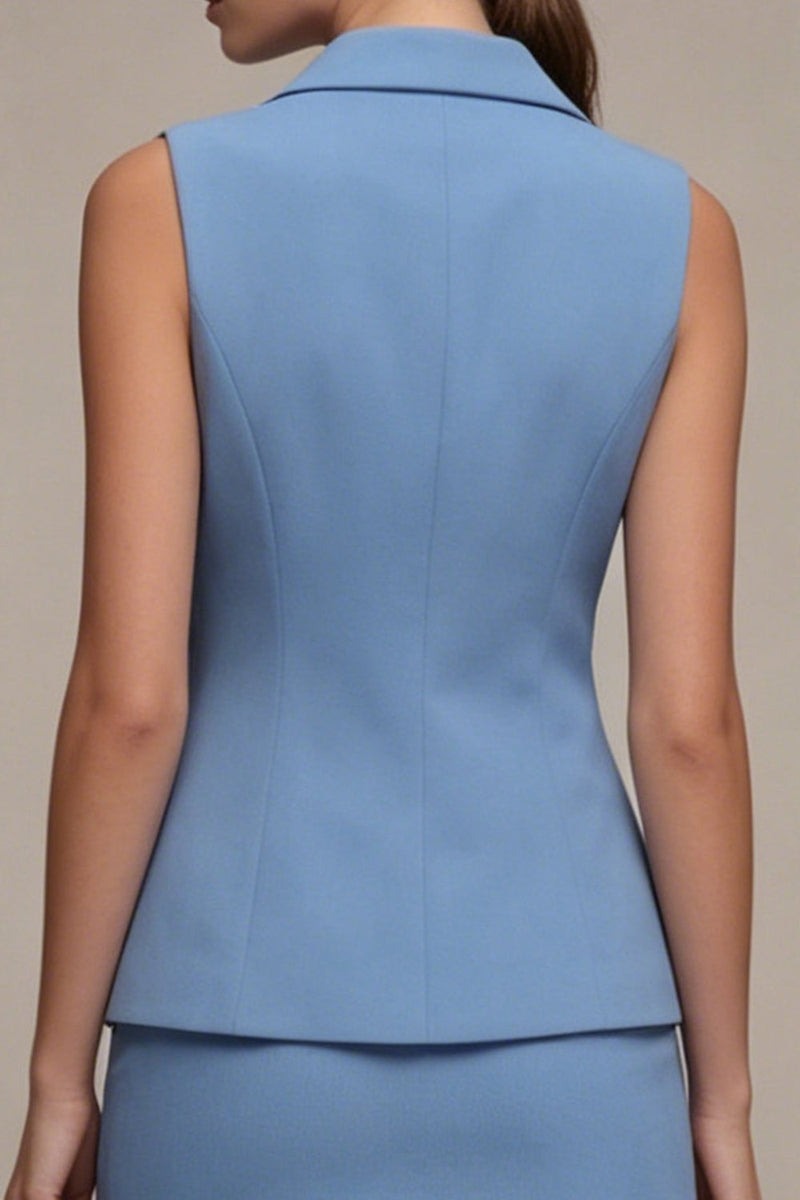 Laden Sie das Bild in den Galerie-Viewer, Stahlblaues zweiteiliges Revers Slim Fit, einreihiges kurzes Businesskleid