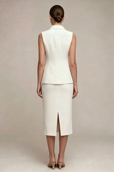 Einreihiges weißes Midi-Zweiteiliges Revers-Business-Kleid mit Rückenschlitz