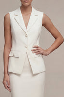 Laden Sie das Bild in den Galerie-Viewer, Einreihiges weißes Midi-Zweiteiliges Revers-Business-Kleid mit Rückenschlitz