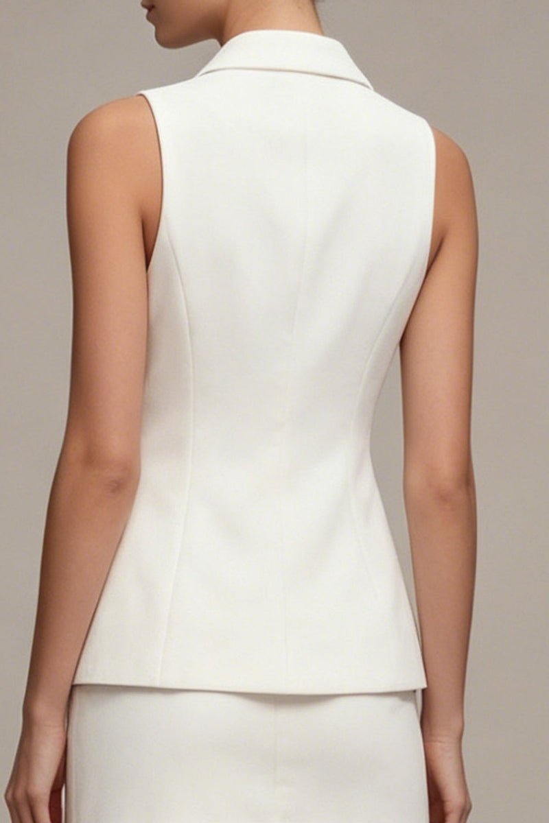 Laden Sie das Bild in den Galerie-Viewer, 2-teiliges, gekerbtes Revers, Slim Fit, weißes kurzes, einreihiges Businesskleid