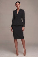 Laden Sie das Bild in den Galerie-Viewer, Elfenbeinfarbenes Langarmiges 2-teiliges Revers-Midi-Businesskleid mit Schlitz