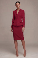 Laden Sie das Bild in den Galerie-Viewer, Elfenbeinfarbenes Langarmiges 2-teiliges Revers-Midi-Businesskleid mit Schlitz