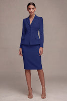 Laden Sie das Bild in den Galerie-Viewer, Elfenbeinfarbenes Langarmiges 2-teiliges Revers-Midi-Businesskleid mit Schlitz
