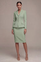 Laden Sie das Bild in den Galerie-Viewer, Elfenbeinfarbenes Langarmiges 2-teiliges Revers-Midi-Businesskleid mit Schlitz
