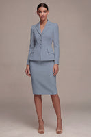 Laden Sie das Bild in den Galerie-Viewer, Elfenbeinfarbenes Langarmiges 2-teiliges Revers-Midi-Businesskleid mit Schlitz