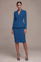 Laden Sie das Bild in den Galerie-Viewer, Elfenbeinfarbenes Langarmiges 2-teiliges Revers-Midi-Businesskleid mit Schlitz