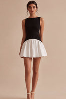 Laden Sie das Bild in den Galerie-Viewer, Schwarz-weißes A-Linie Satin-Minikleid