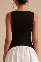 Laden Sie das Bild in den Galerie-Viewer, Schwarz-weißes A-Linie Satin-Minikleid
