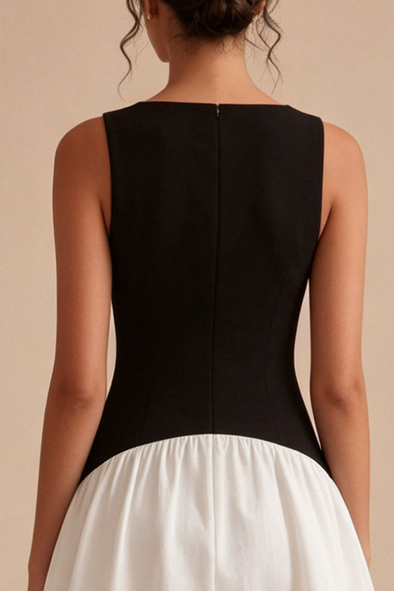 Laden Sie das Bild in den Galerie-Viewer, Schwarz-weißes A-Linie Satin-Minikleid