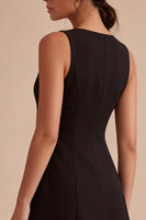Laden Sie das Bild in den Galerie-Viewer, A Line Bateau-Ausschnitt Satin Kleines Schwarzes Kleid