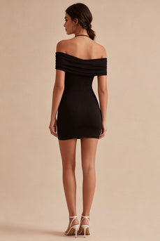 Cold Shoulder Bodycon Satin Kleines Schwarzes Kleid