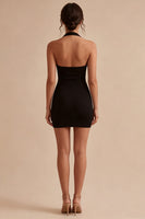 Laden Sie das Bild in den Galerie-Viewer, Einfaches Neckholder-Bodycon-Satin-Kleines Schwarzes Kleid