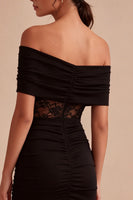 Laden Sie das Bild in den Galerie-Viewer, Off-the-shoulder schwarzes Spitzen-Bodycon-Minikleid