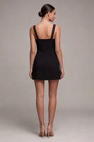Laden Sie das Bild in den Galerie-Viewer, Schwarzes Bodycon Satin Minikleid mit Schleife