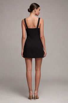 Schwarzes Bodycon Satin Minikleid mit Schleife