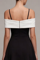 Laden Sie das Bild in den Galerie-Viewer, Schwarz-Weiß Cold-Shoulder A-Line Cocktailkleid mit Schleife