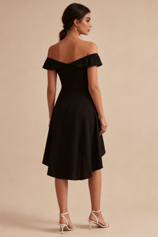 Hoch niedrig A-Linie von den Schultern Kleines schwarzes Kleid