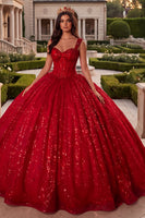 Laden Sie das Bild in den Galerie-Viewer, Ballkleid Korsett, rote Pailletten-Quinceañera-Kleid