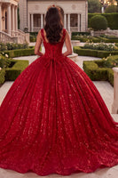 Laden Sie das Bild in den Galerie-Viewer, Ballkleid Korsett, rote Pailletten-Quinceañera-Kleid