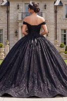 Laden Sie das Bild in den Galerie-Viewer, Ballkleid, schwarzes Korsett, schulterfreies Quinceañera-Kleid