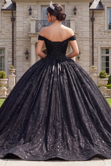 Ballkleid, schwarzes Korsett, schulterfreies Quinceañera-Kleid