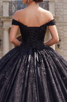 Laden Sie das Bild in den Galerie-Viewer, Ballkleid, schwarzes Korsett, schulterfreies Quinceañera-Kleid