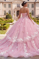 Laden Sie das Bild in den Galerie-Viewer, Trägerloses Korsett Rosa Geblümtes Quinceañera Kleid