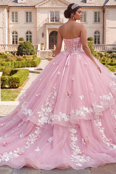 Trägerloses Korsett Rosa Geblümtes Quinceañera Kleid