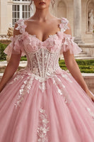 Laden Sie das Bild in den Galerie-Viewer, Kaltschulterrosa appliquiertes Ballkleid Quinceañera-Kleid