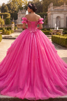 Laden Sie das Bild in den Galerie-Viewer, Fuchsiafarbenes schulterloses Ballkleid mit Perlen, Quinceañera-Kleid