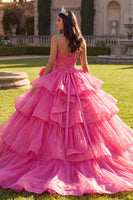 Laden Sie das Bild in den Galerie-Viewer, Halter-Fuchsia, gerüschendes Ballgewand Quinceañera-Kleid mit Schleife