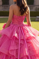 Laden Sie das Bild in den Galerie-Viewer, Halter-Fuchsia, gerüschendes Ballgewand Quinceañera-Kleid mit Schleife