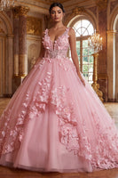 Laden Sie das Bild in den Galerie-Viewer, Pinkes V-Ausschnitt-Quinceañera-Kleidungskleid mit Appliquierung