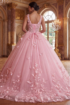 Pinkes V-Ausschnitt-Quinceañera-Kleidungskleid mit Appliquierung