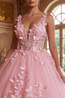 Laden Sie das Bild in den Galerie-Viewer, Pinkes V-Ausschnitt-Quinceañera-Kleidungskleid mit Appliquierung