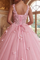 Laden Sie das Bild in den Galerie-Viewer, Pinkes V-Ausschnitt-Quinceañera-Kleidungskleid mit Appliquierung