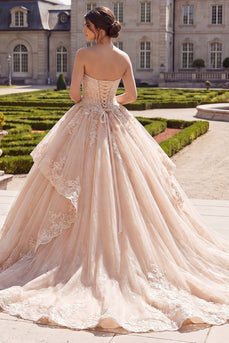 Trägerloses Champagner Appliquiertes Ballkleid mit Rüschen aus Quinceañera