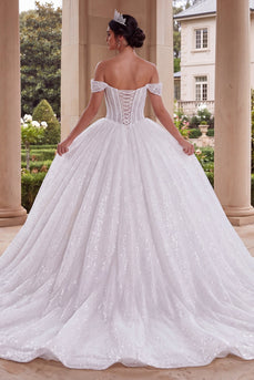 Glitzerndes Schulterloses Weißes Korsett Ballkleid