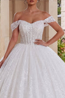 Laden Sie das Bild in den Galerie-Viewer, Glitzerndes Schulterloses Weißes Korsett Ballkleid