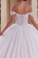 Laden Sie das Bild in den Galerie-Viewer, Glitzerndes Schulterloses Weißes Korsett Ballkleid