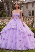 Laden Sie das Bild in den Galerie-Viewer, Lilafarbenes trägerloses Korsett, Quinceañera-Kleid mit 3D-Blumen