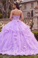 Laden Sie das Bild in den Galerie-Viewer, Trägerloses, lilafarbenes Ballgewand Quinceañera-Kleid mit 3D-Blumen