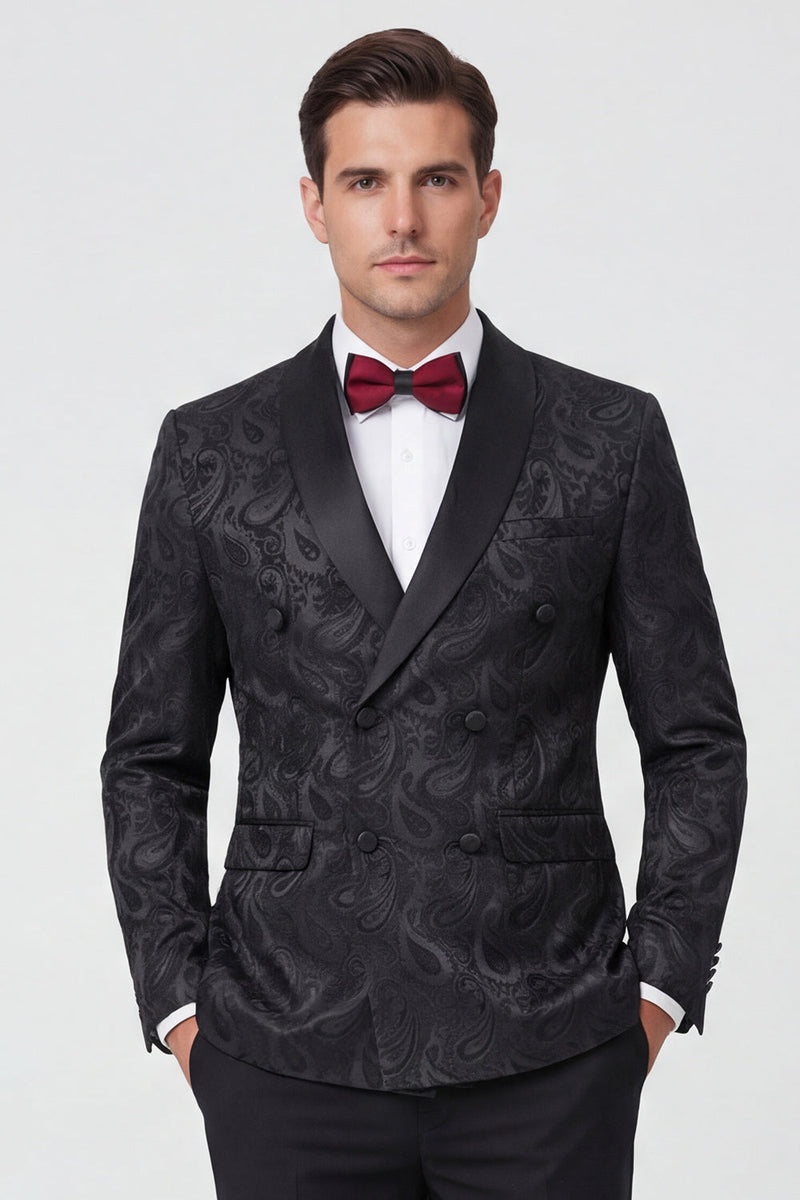 Laden Sie das Bild in den Galerie-Viewer, 2-teilige Schal-Revers-Schwarze doppelreihige Herren-Hochzeitsanzüge